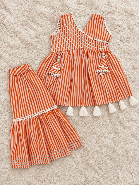 Orange Stripe Pure Cotton Sharara