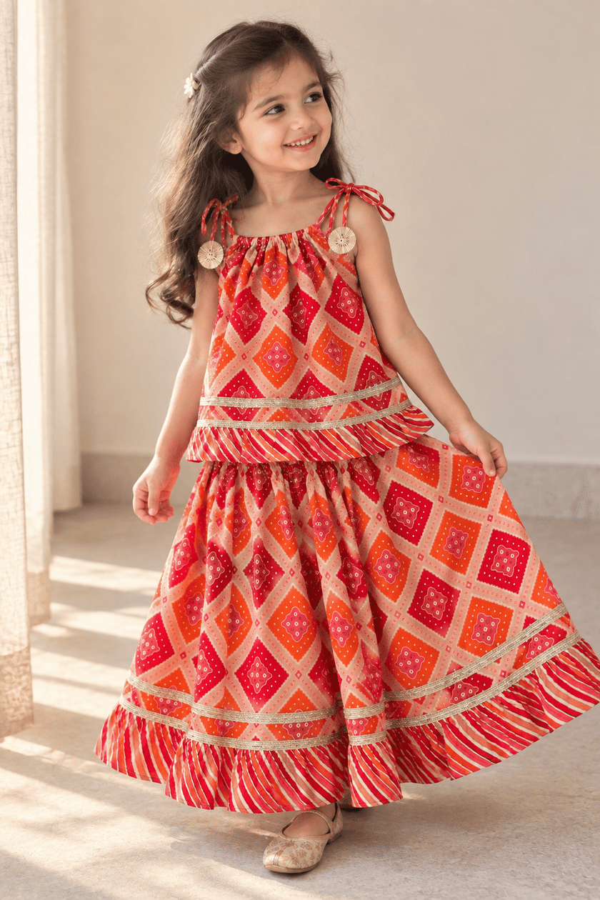 Coral Bandhani Pure Cotton Lehenga