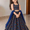 Navy Geometric Rayon Cotton Lehenga