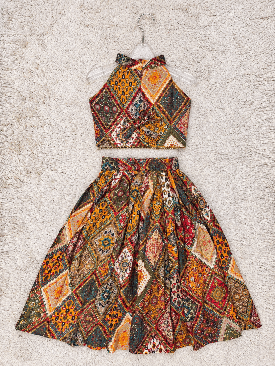 Mustard Mosaic Rayon Cotton Lehenga