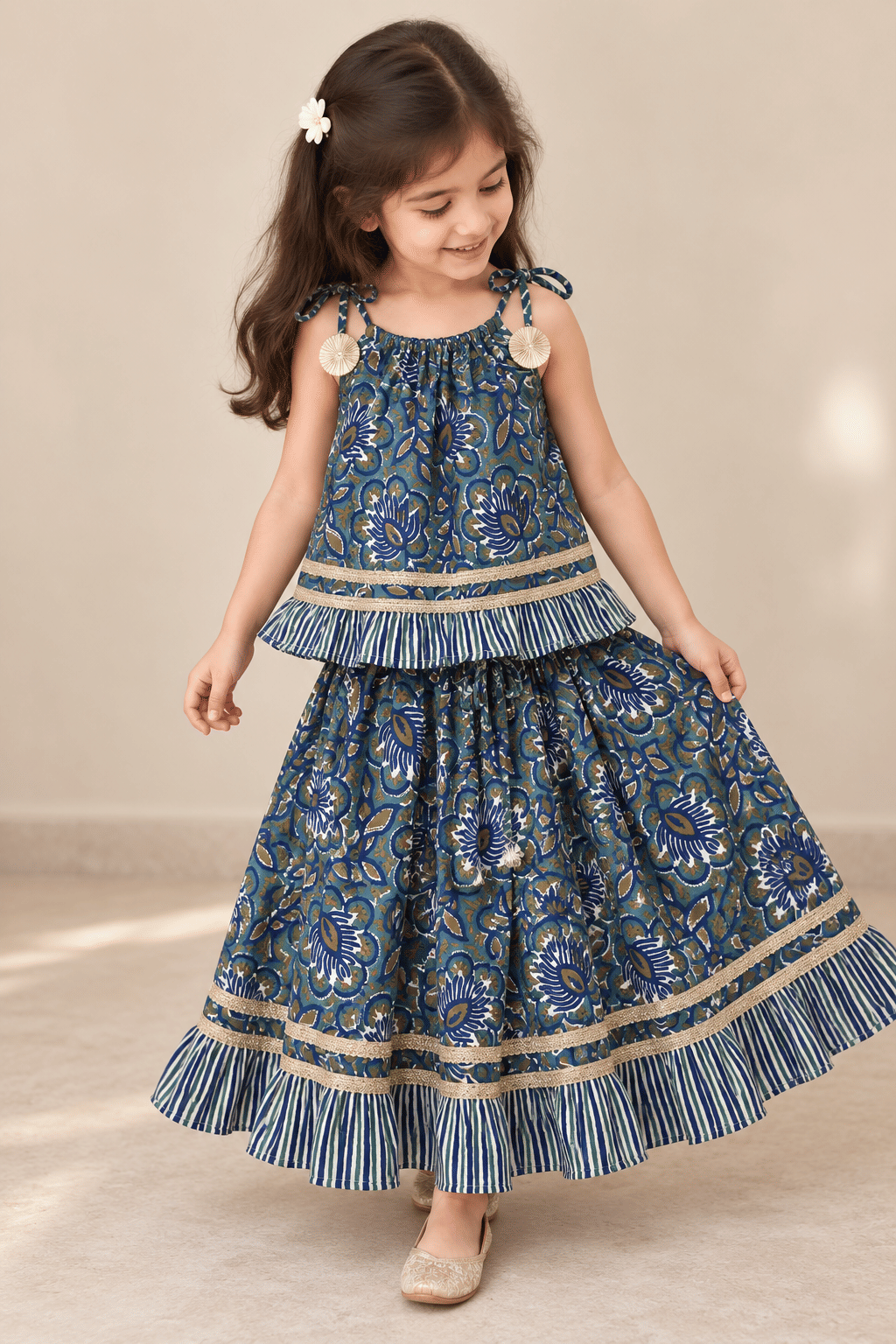 Indigo Floral Pure Cotton Lehenga