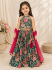 Teal Floral Chanderi Cotton Lehenga