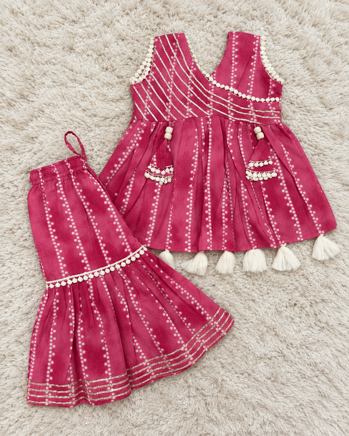 Fuchsia Dotted Pure Cotton Sharara