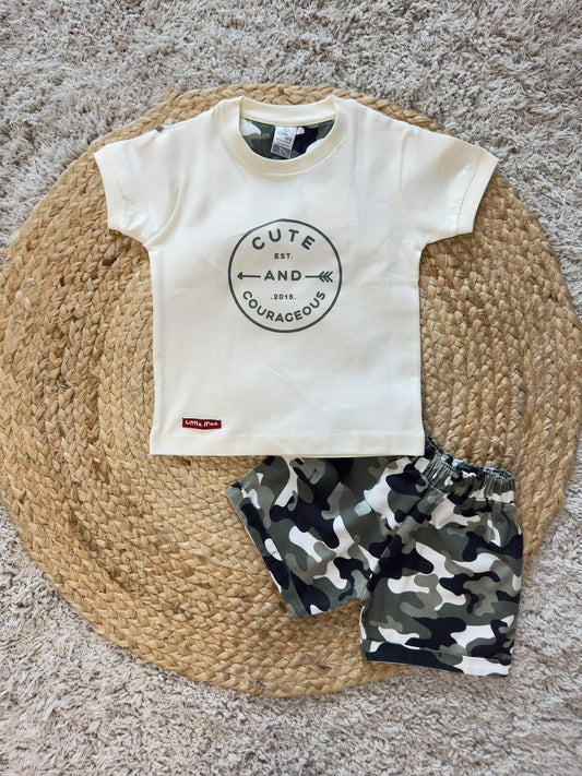 Graphic Tee & Camo Shorts Set