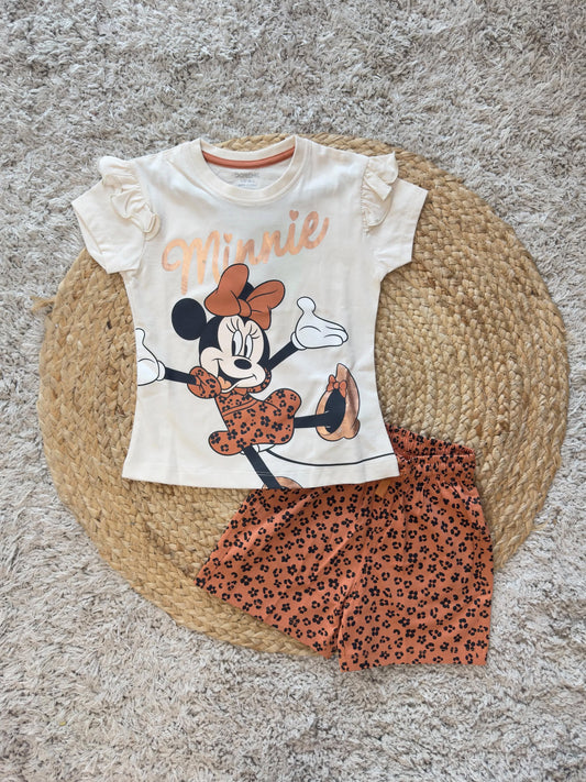 Minnie Print Tee & Leopard Print Shorts Set