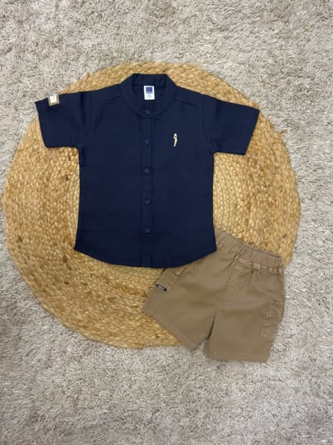 Boys Navy Polo & Khaki Chino Shorts Set