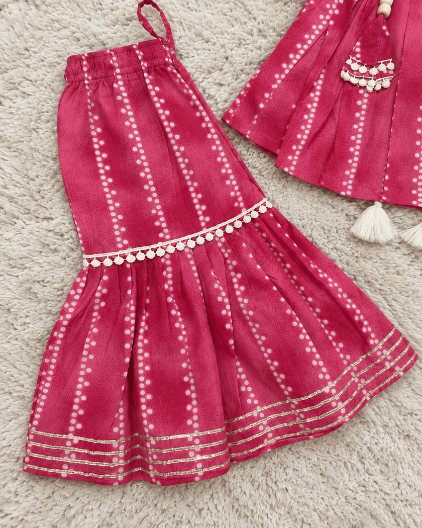 Fuchsia Dotted Pure Cotton Sharara