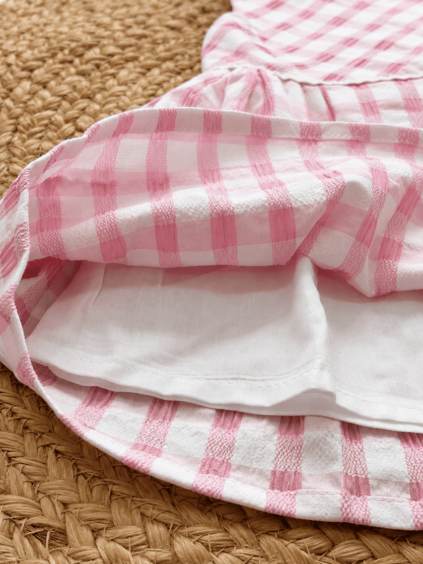 Blush Gingham Daisy Bow Dress