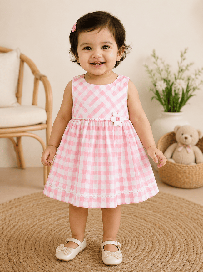 Blush Gingham Daisy Bow Dress