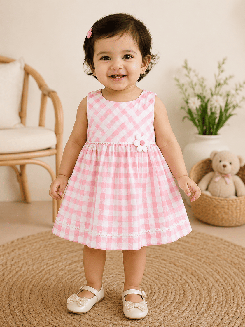 Blush Gingham Daisy Bow Dress