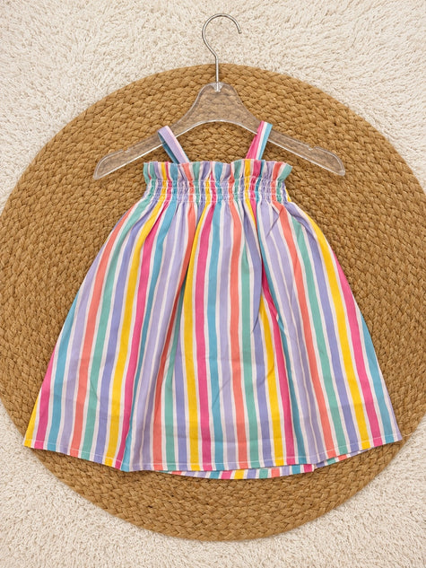 Pastel Rainbow Stripe Smocked Dress