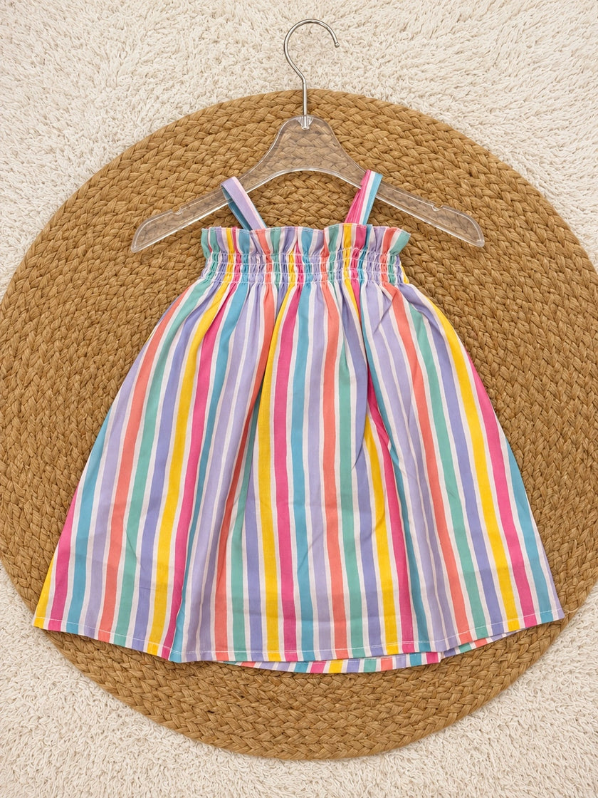 Pastel Rainbow Stripe Smocked Dress