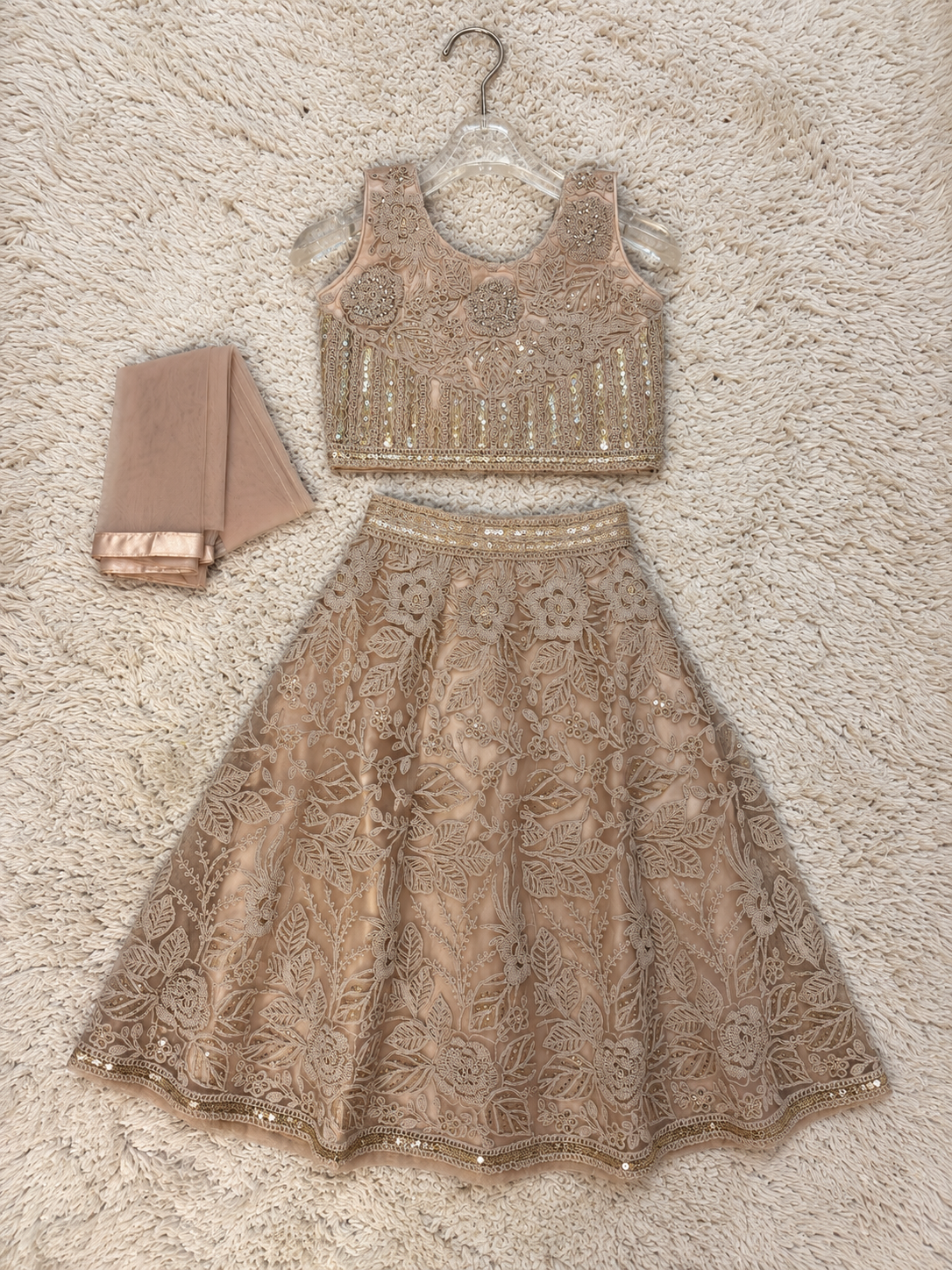 Champagne Gold Floral Lehenga Set