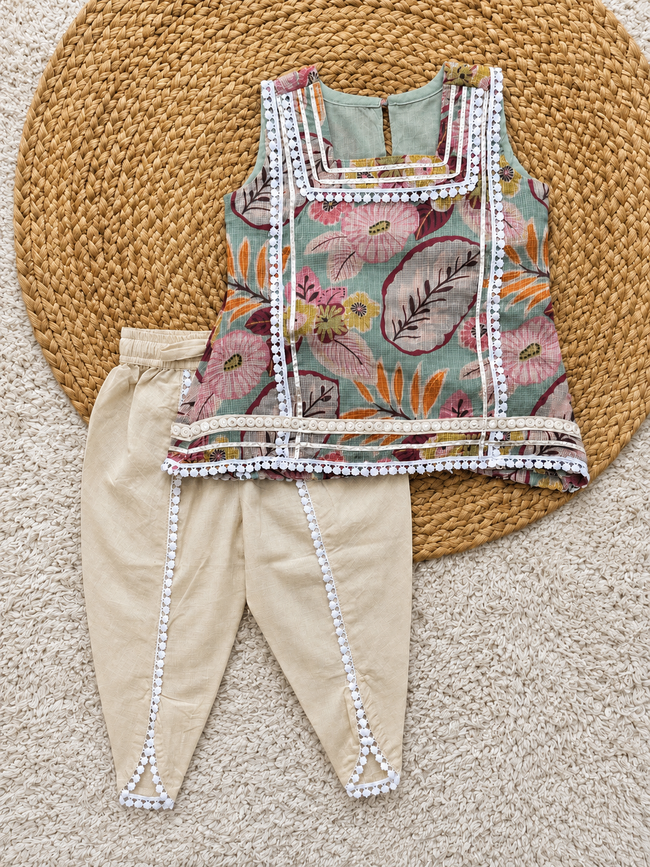 Sage Floral Dhoti Set