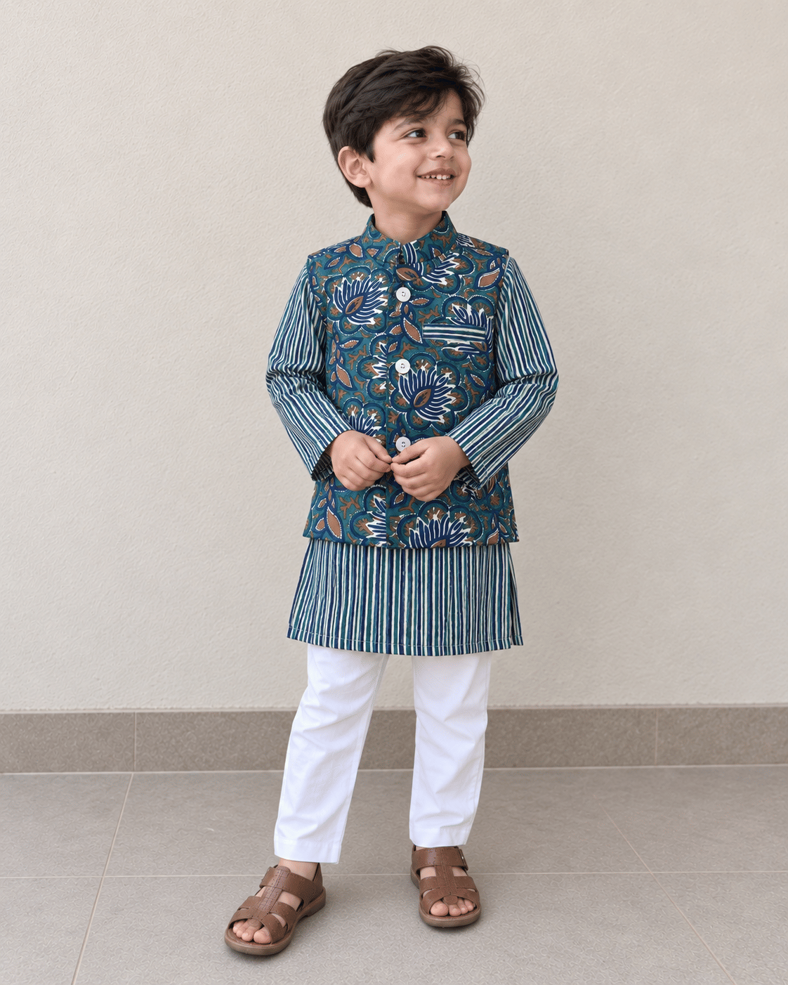Teal Lotus Cotton Kurta Set
