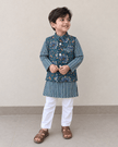 Teal Lotus Cotton Kurta Set