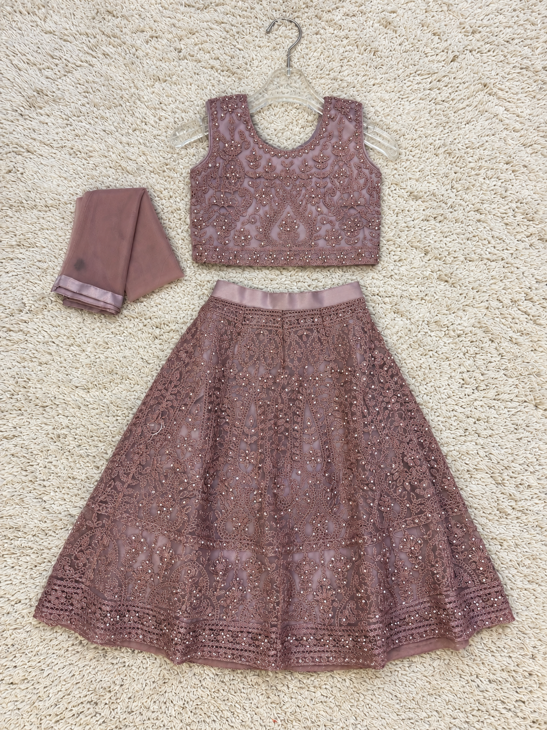 Dusty Mauve Embroidered Lehenga Set