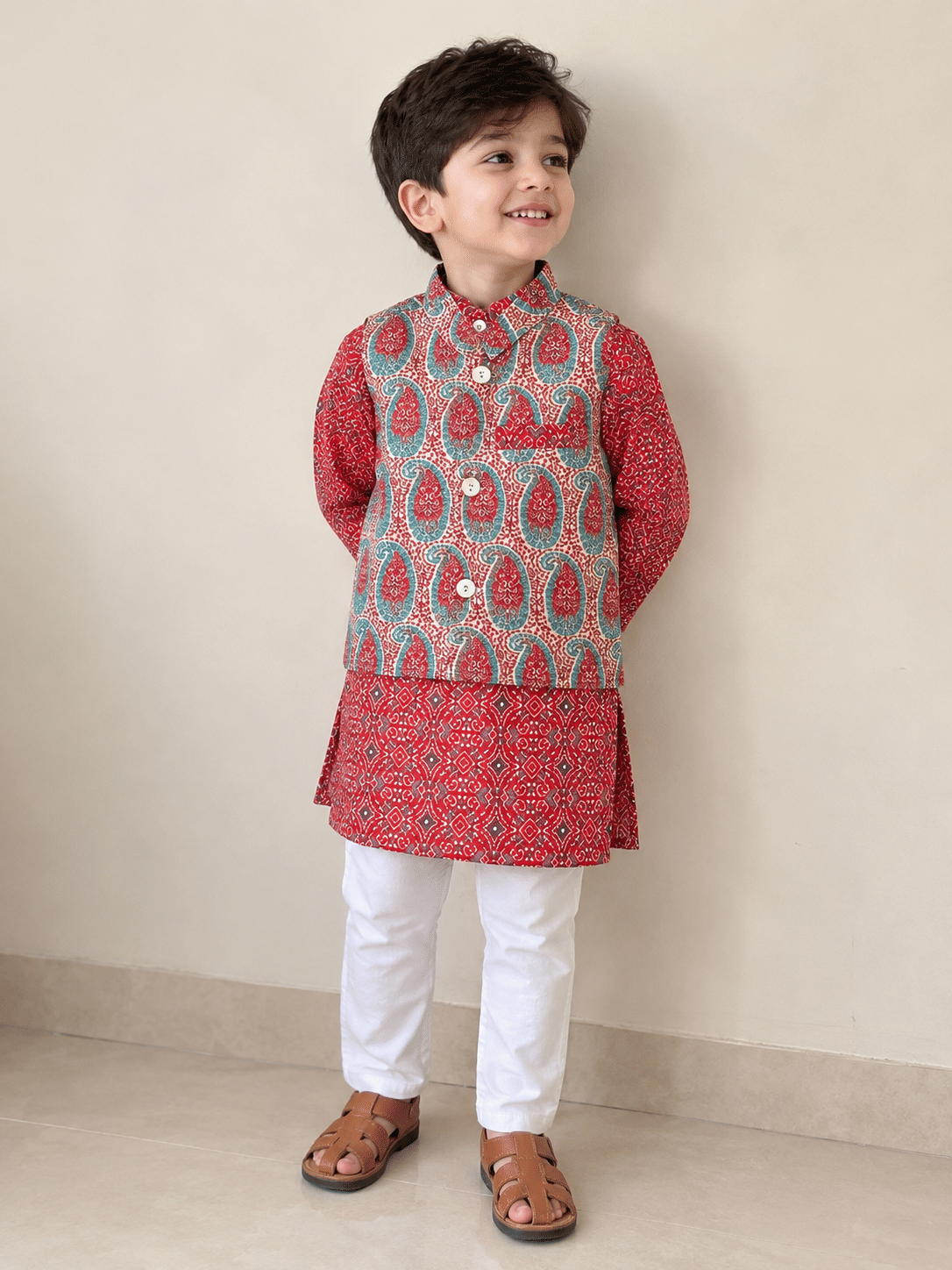 Coral Paisley Cotton Kurta Set