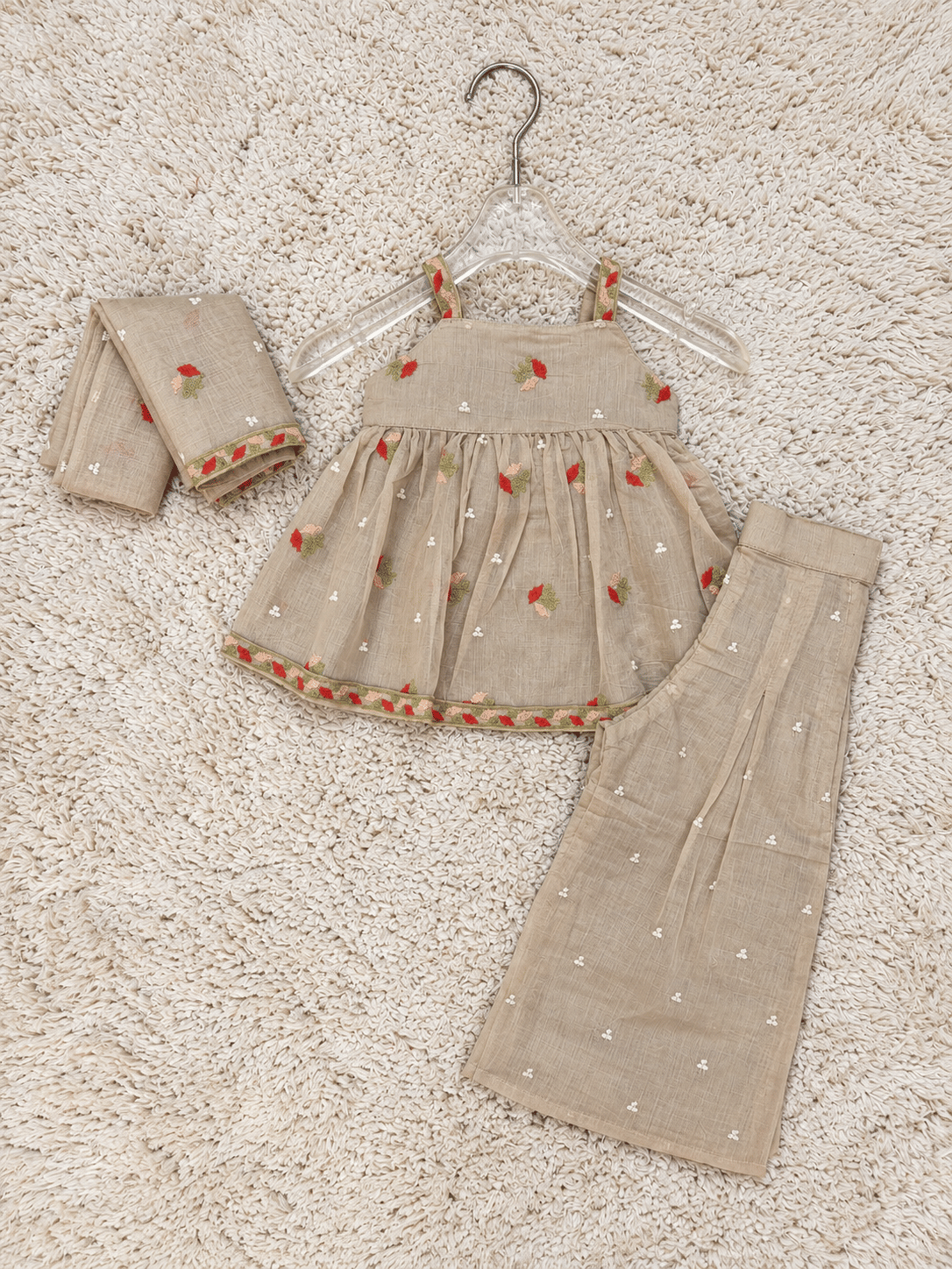 Beige Rose Embroidered Sharara Set
