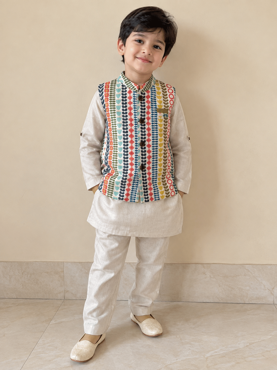Ivory Folk Print Jacket Set