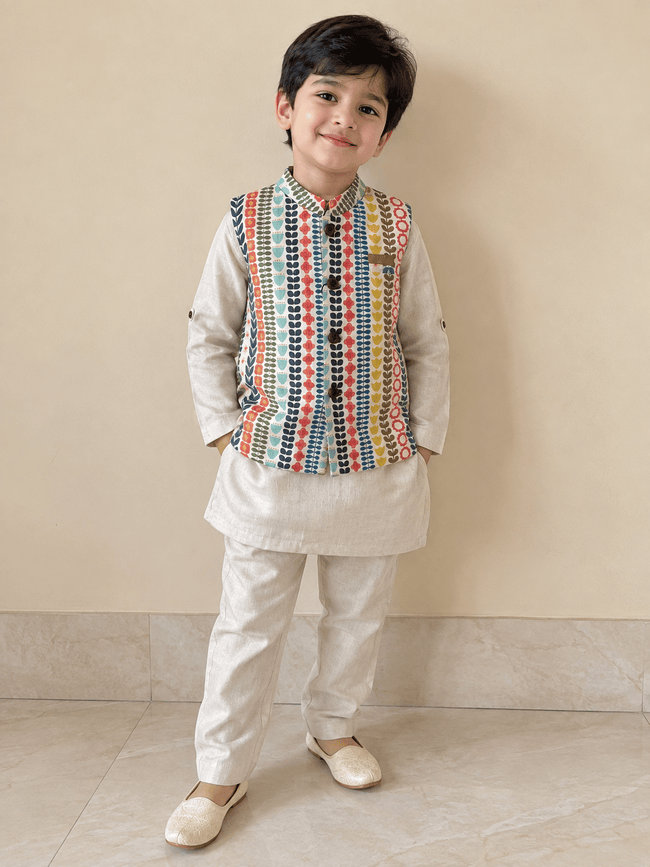 Ivory Folk Print Jacket Set