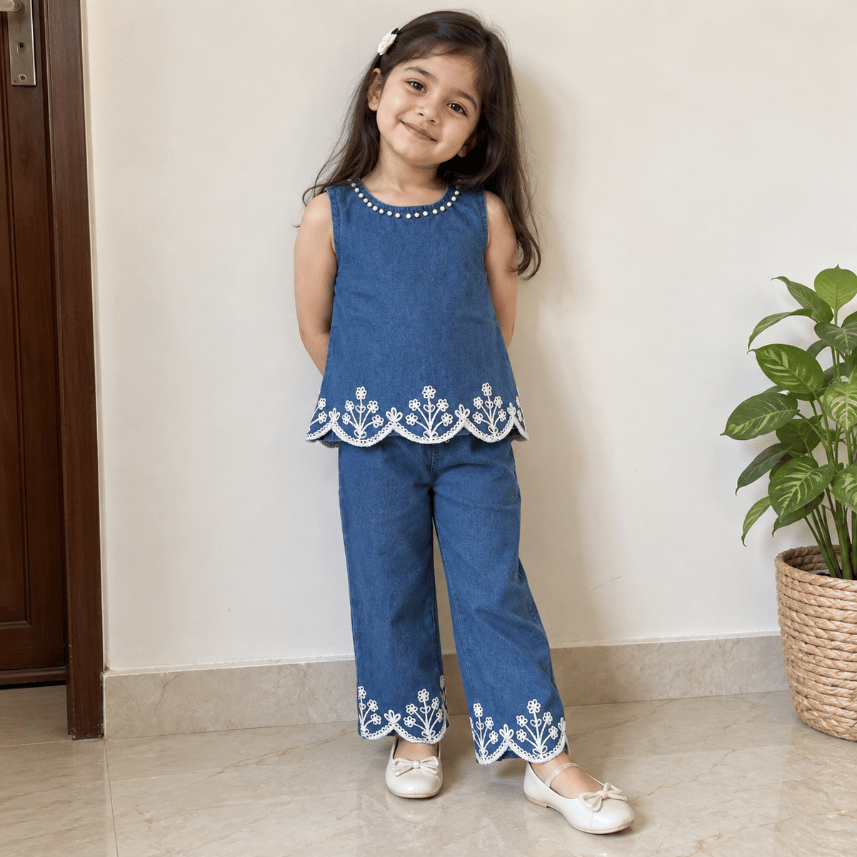 Denim Blue Floral Co Ord Set