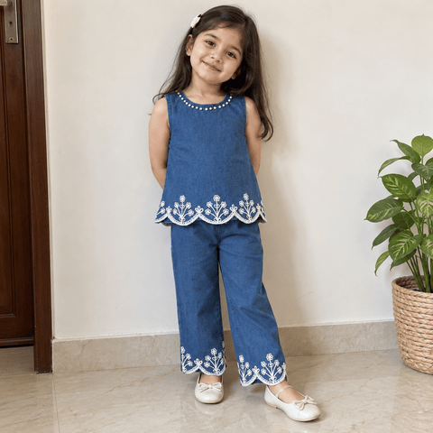Denim Blue Floral Co Ord Set