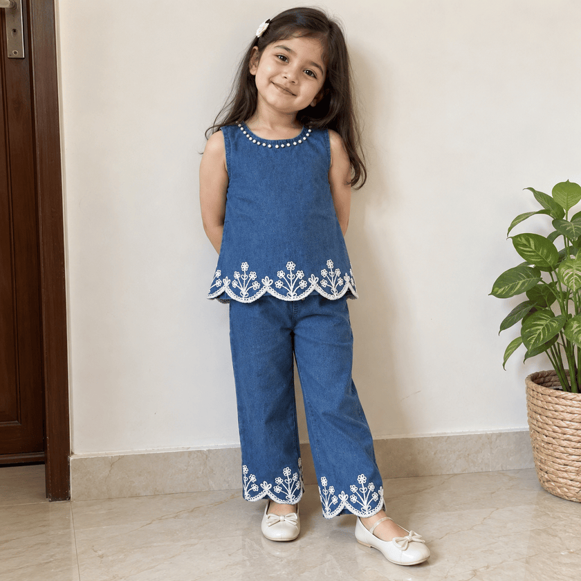 Denim Blue Floral Co Ord Set
