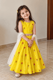 Sunshine Yellow Mul Cotton Embroidered Lehenga