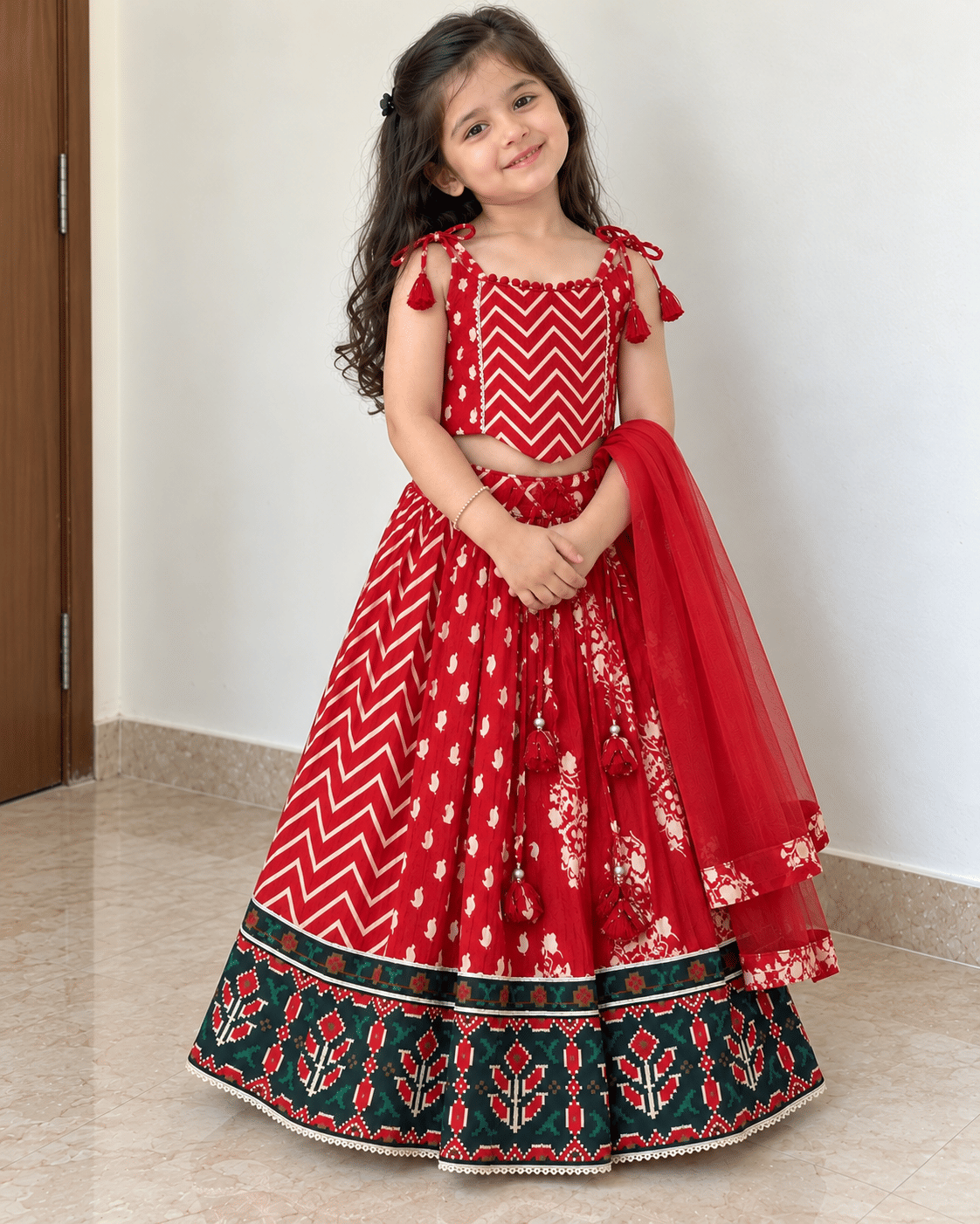 Crimson Chevron Festive Lehenga Set