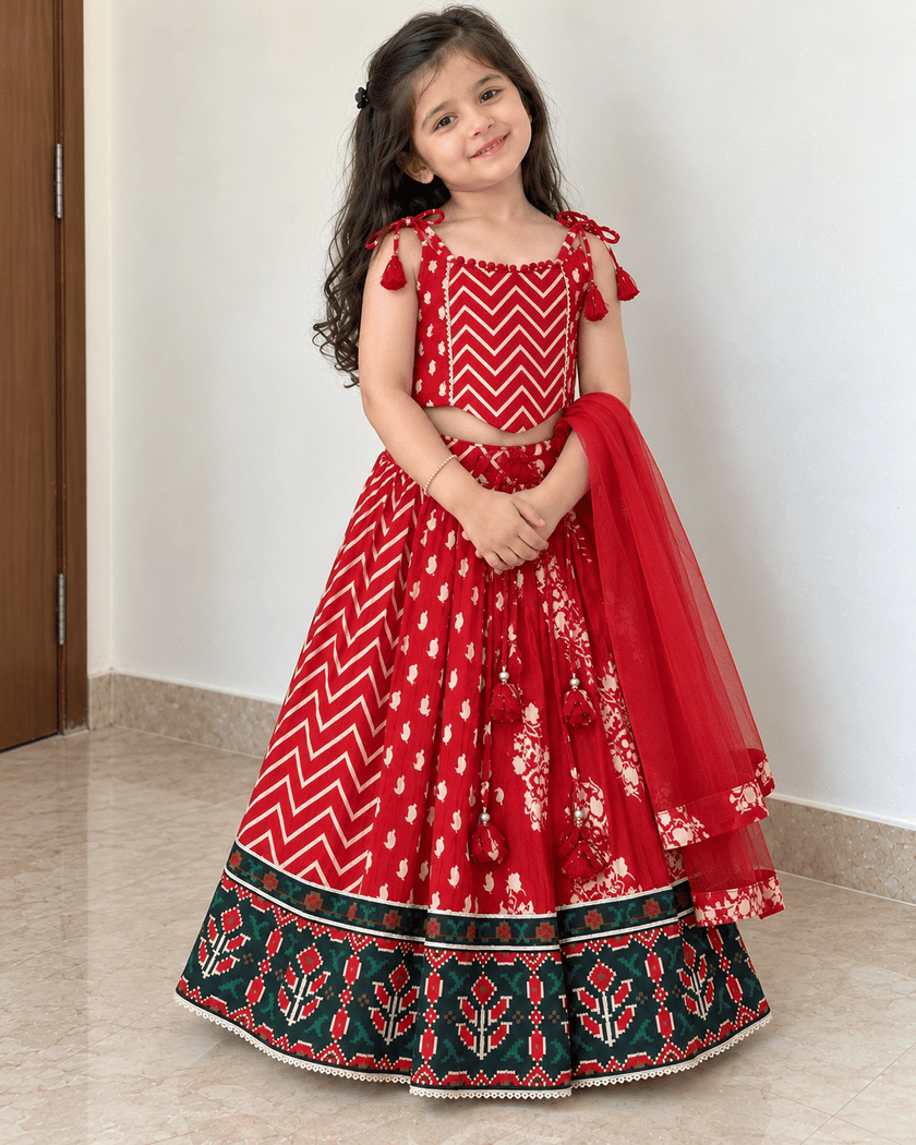 Crimson Chevron Festive Lehenga Set