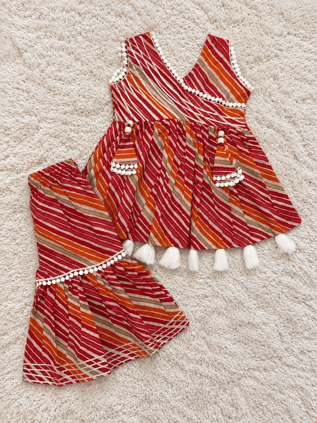 Crimson Stripe Pure Cotton Sharara