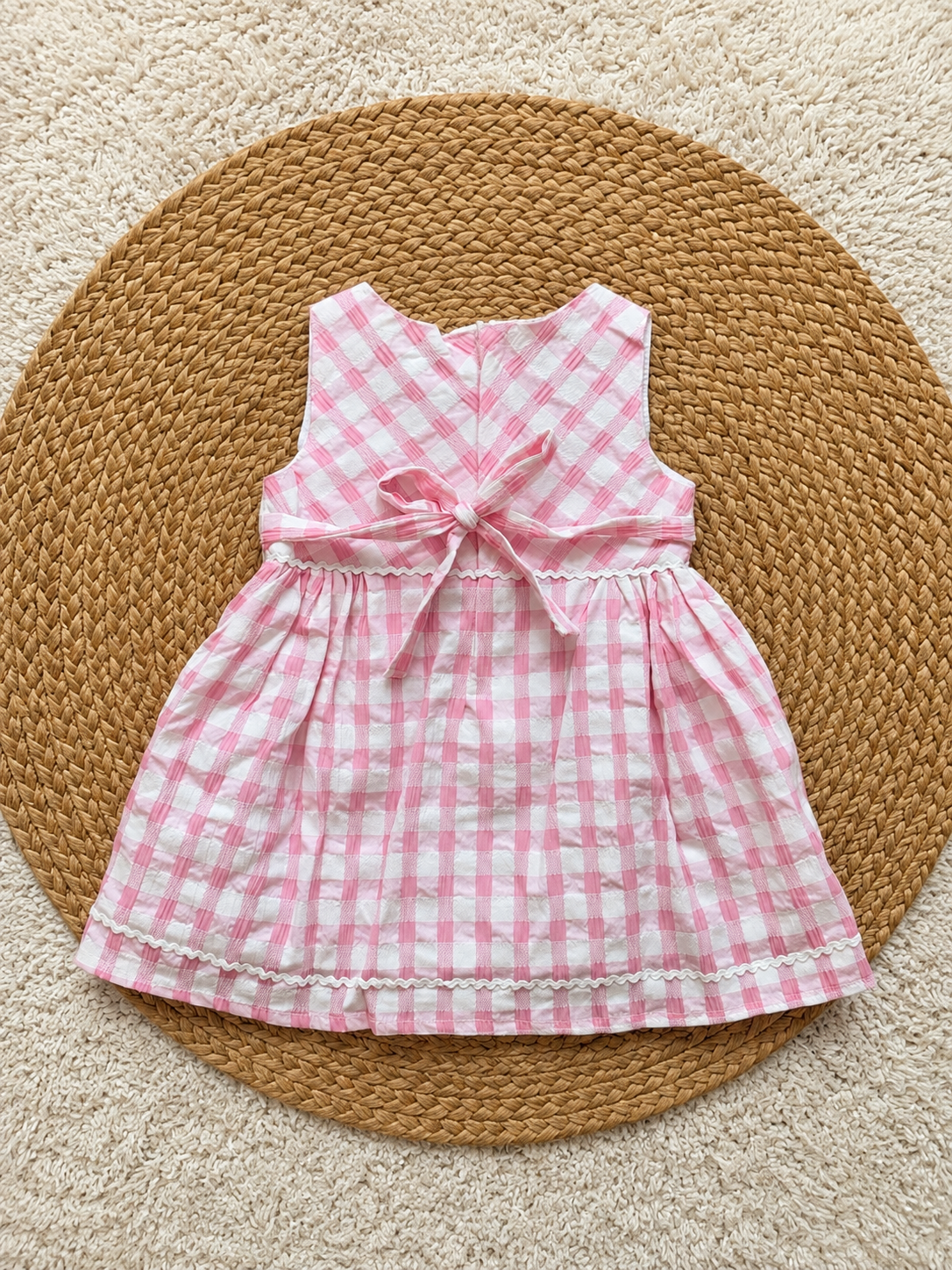 Blush Gingham Daisy Bow Dress