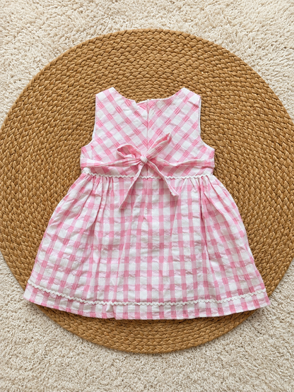 Blush Gingham Daisy Bow Dress