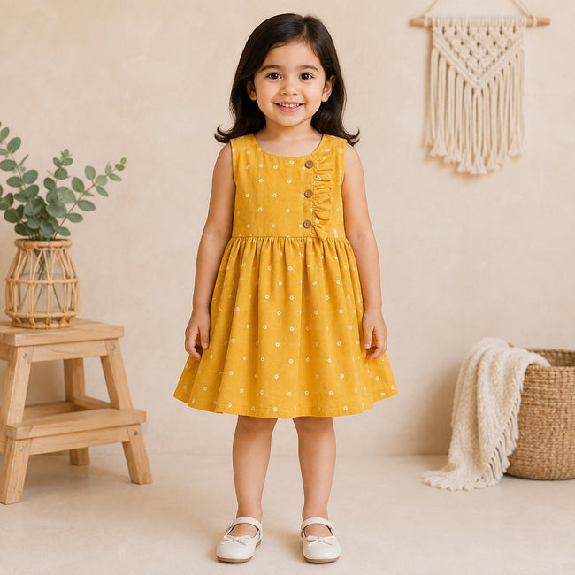 Mustard Floral Muslin Dress