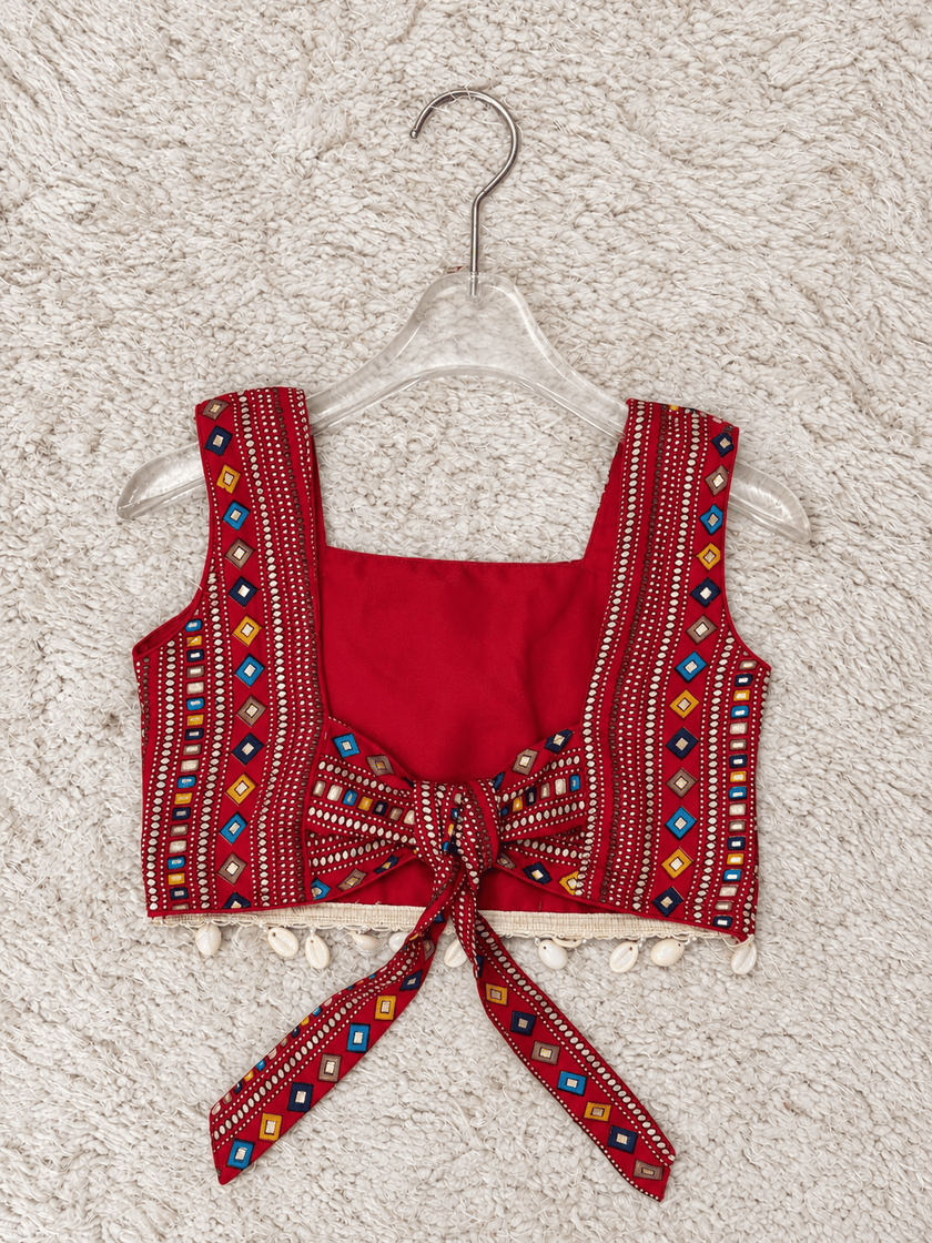 Crimson Geometric Rayon Cotton Lehenga