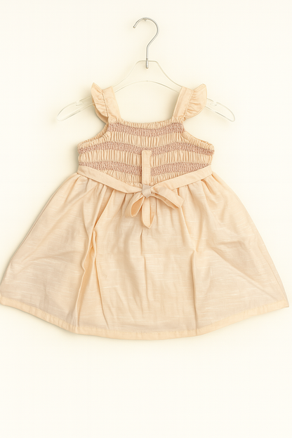 Smocked cotton frock with safari embroidery