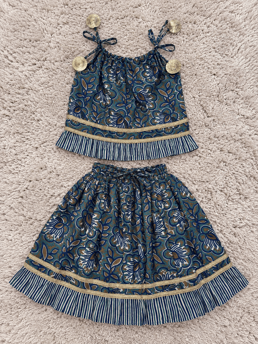 Indigo Floral Pure Cotton Lehenga