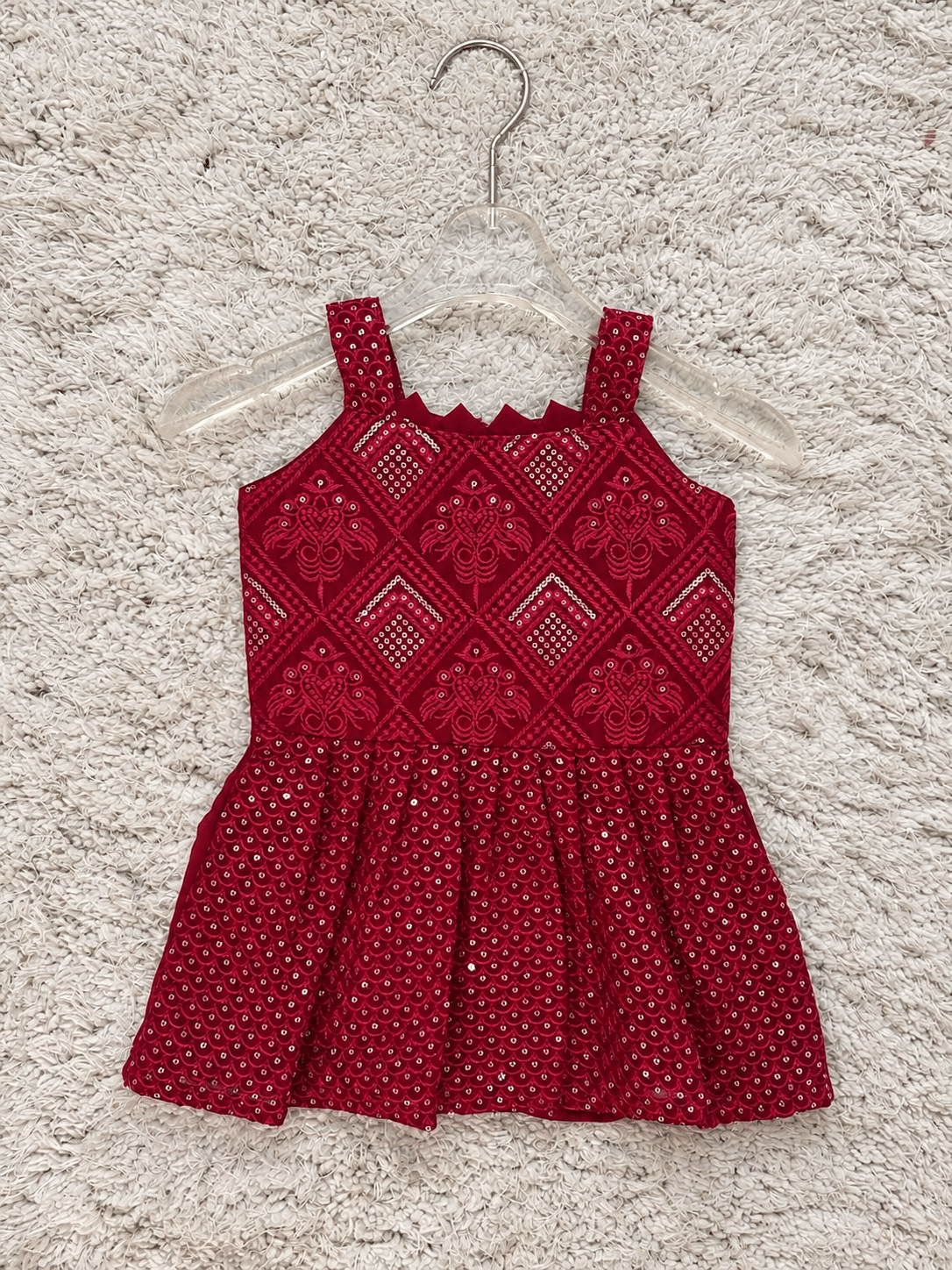 Ruby Red Embroidered Sharara Set