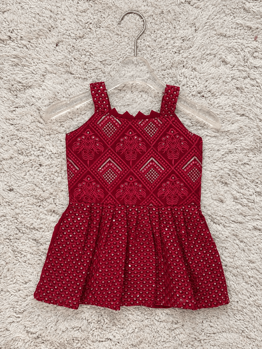 Ruby Red Embroidered Sharara Set