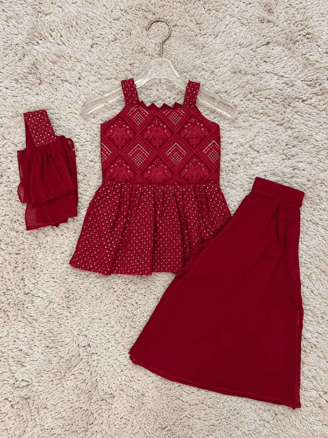 Ruby Red Embroidered Sharara Set