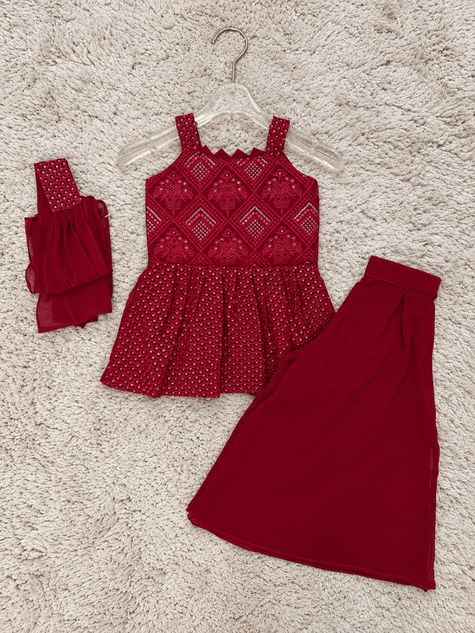 Ruby Red Embroidered Sharara Set