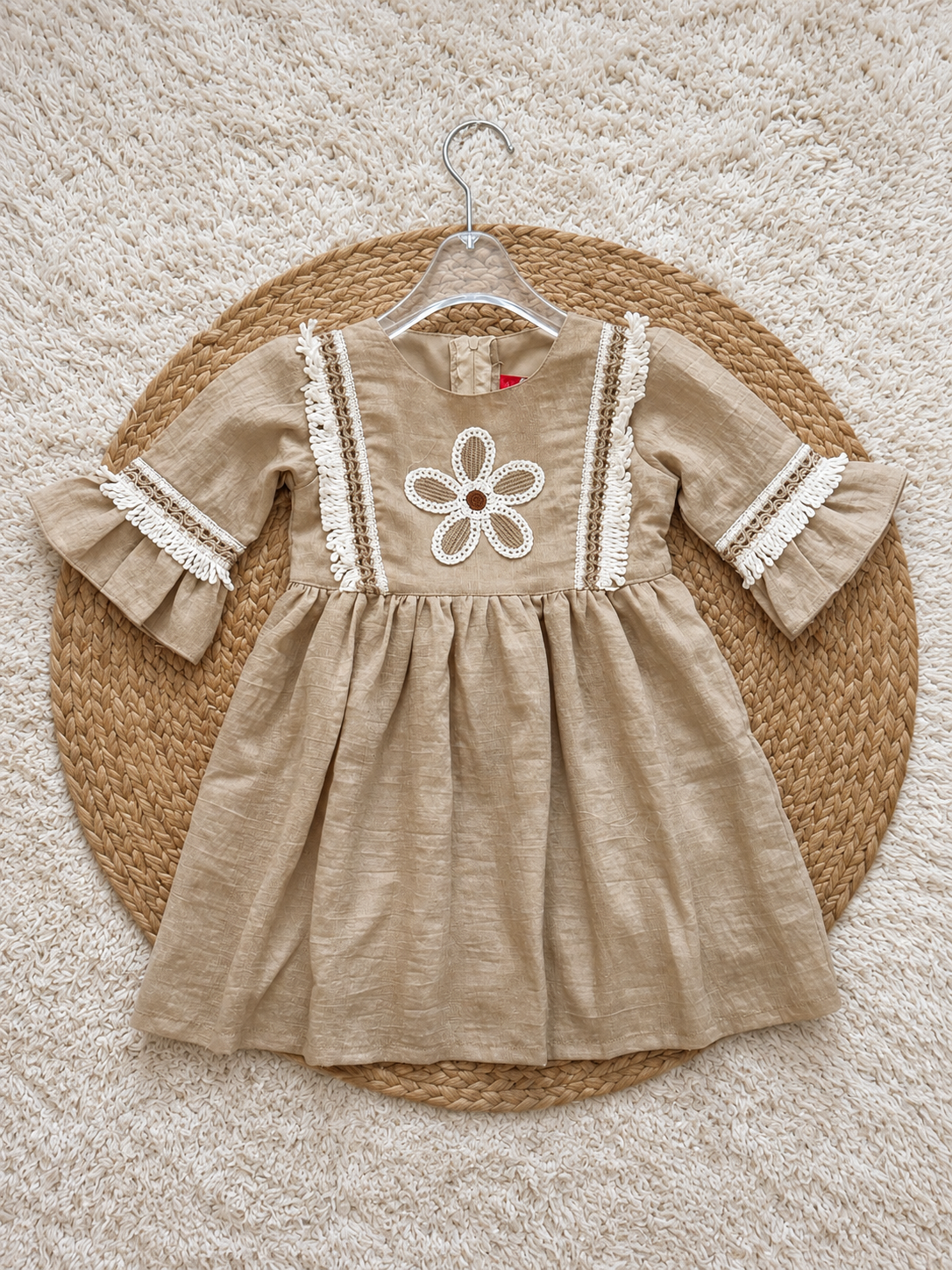 Sand Daisy Lace Trim Dress