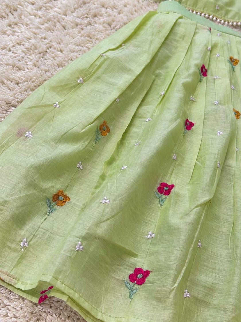 Sage Green Mul Cotton Lehenga