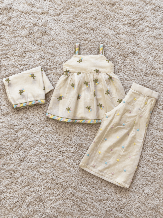 Ivory Pastel Floral Sharara Set