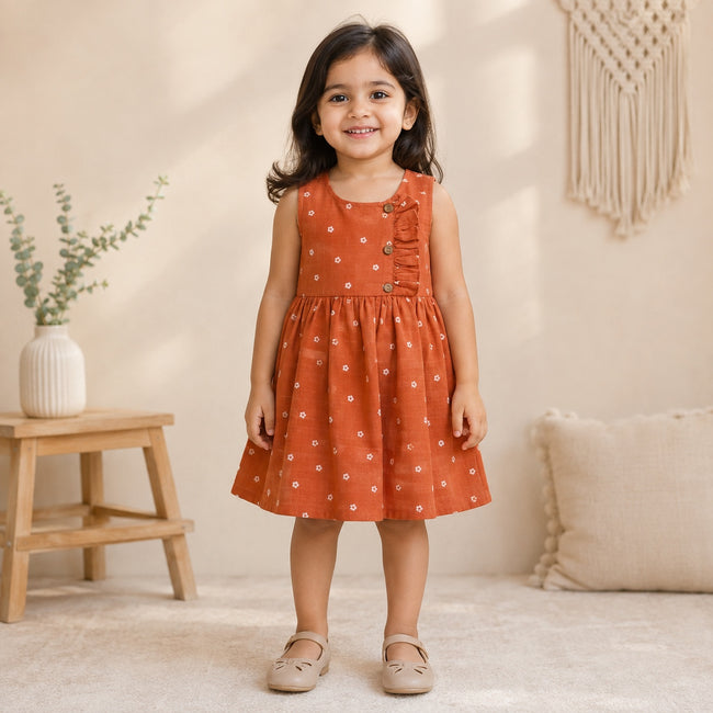 Rust Floral Muslin Dress