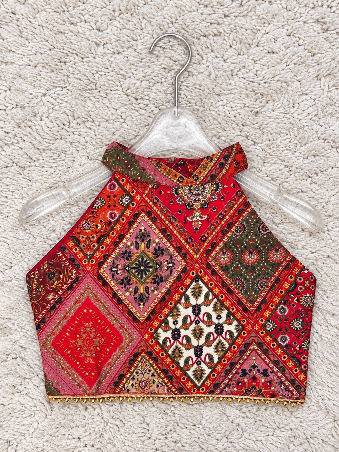 Crimson Patchwork Rayon Cotton Lehenga