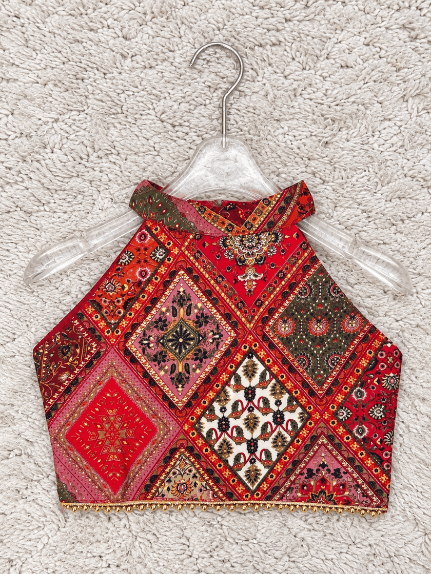 Crimson Patchwork Rayon Cotton Lehenga