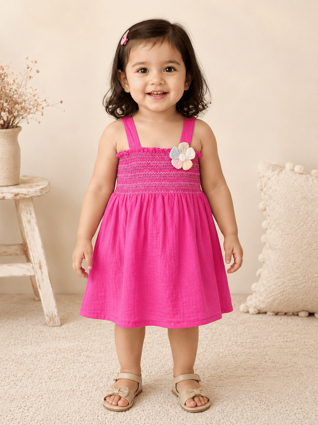 Pink Pastel Flower Smocked Dress