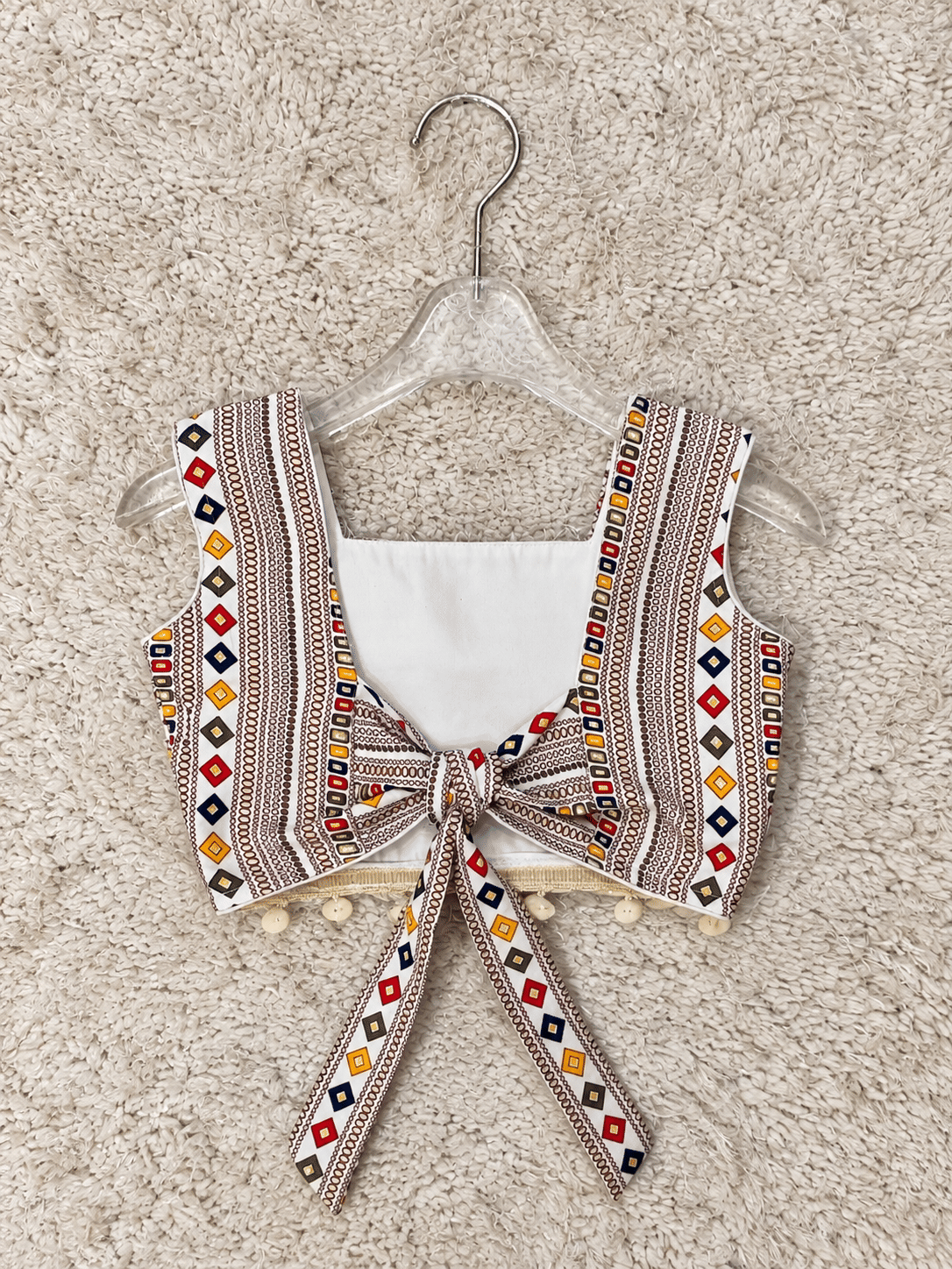 Ivory Geometric Rayon Cotton Lehenga